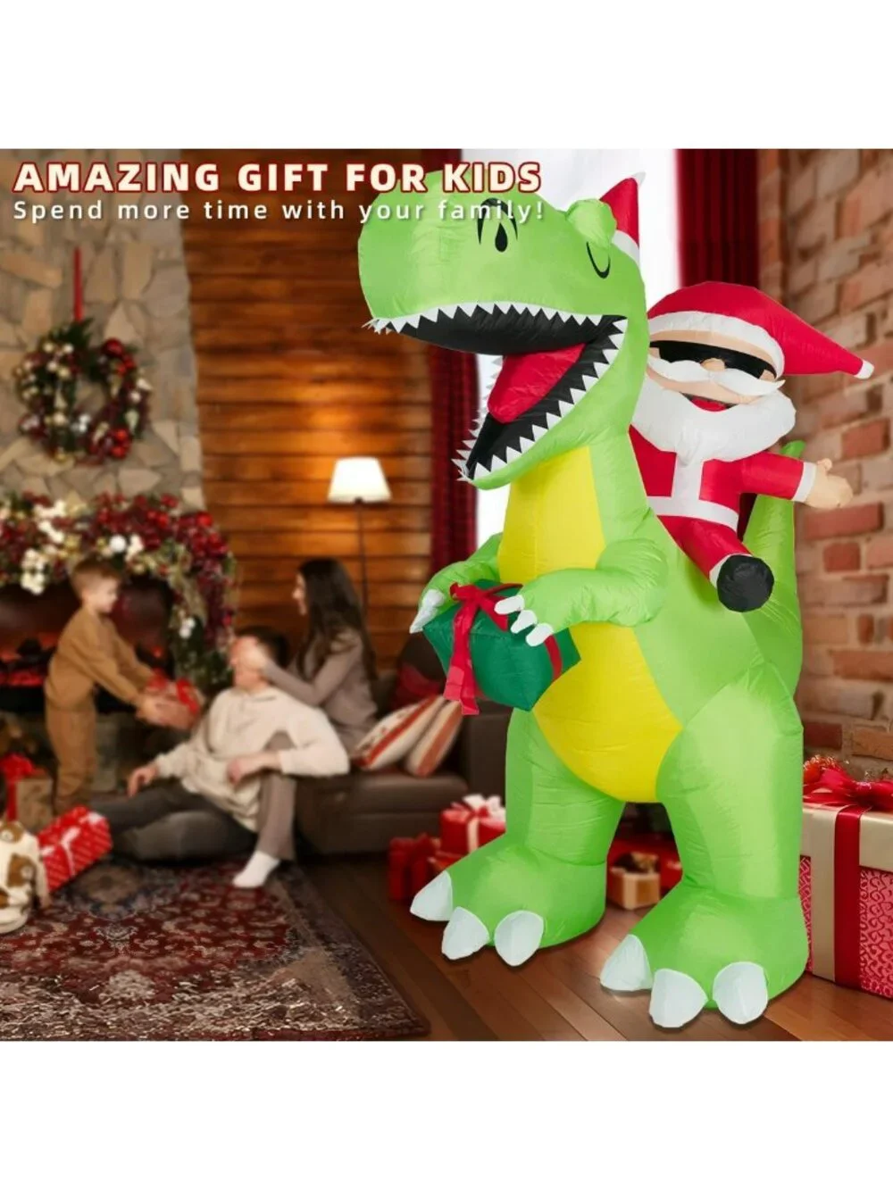 8FT Inflatable Santa Riding Dinosaur Christmas Decoration for Outdoor
